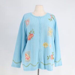 NWT VTG CLAIRE MURRAY Whimsical Seaside Coastal Embroidered Cardigan Size 1X